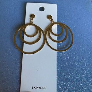 NWT Express | Gold Triple Circle Drop Statement Earrings